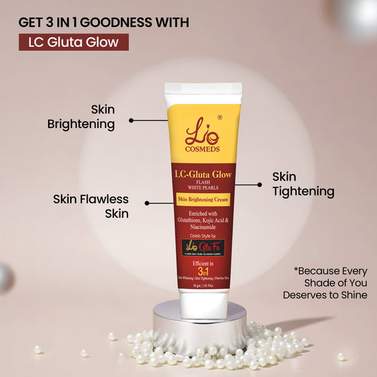 LC Gluta Glow Flash White Pearls Cream for Skin Whitening, Skin Tightening, Flawless Skin, D-Tan