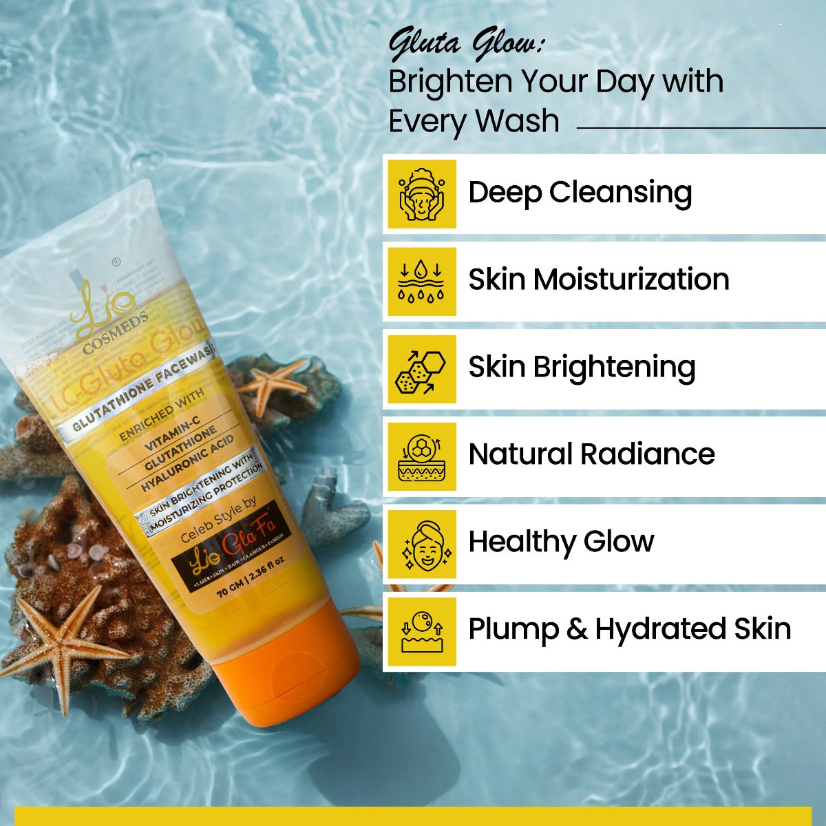 LC Gluta Glow Glutathione Skin Whitening Facewash (Get a Rs.290/- GIFT FREE FREE)