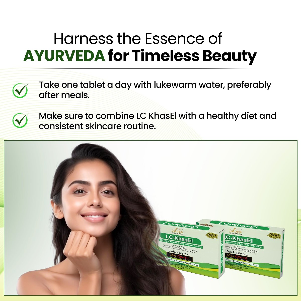 LC KhasEl Skin Brightening & Hair Growth Ayurvedic Tablets (30 Tablets)