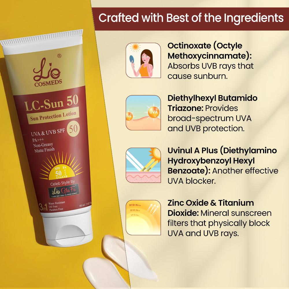 LC Sun 50 SPF50 Sun Protection (Matte Finish) Sunscreen Lotion (BUY 1 GET 1 FREE)